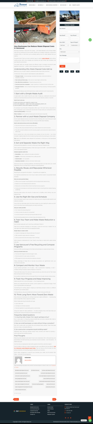 How Businesses Can Reduce Waste Disposal Costs in Vancouver