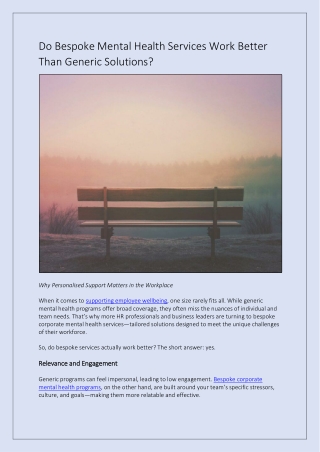 Do Bespoke Mental Health Services Work Better Than Generic Solutions