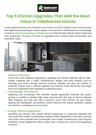 Top 5 Kitchen Upgrades That Add the Most Value in Tallahassee Homes