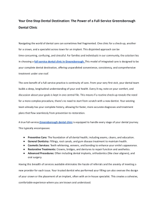 Your One-Stop Dental Destination The Power of a Full-Service Greensborough Dental Clinic