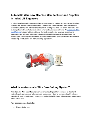 Automatic Wire saw Machine in Industrial Manufacturing Processes | JB Engineers