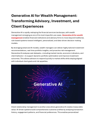 Generative AI for Wealth Management: Key Use Cases and Business Impact