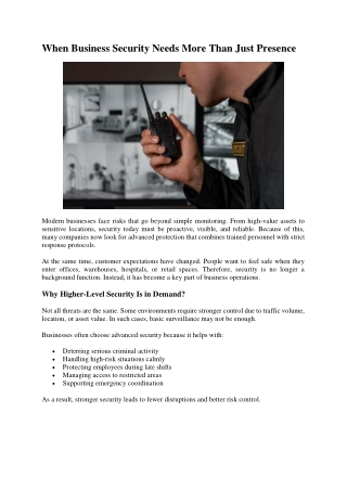 When Business Security Needs More than Just Presence