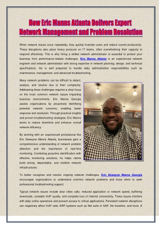 How Eric Manns Atlanta Delivers Expert Network Management and Problem Resolution