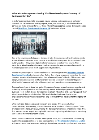 What Makes Dotsquares a Leading WordPress Development Company UK Businesses Rely On