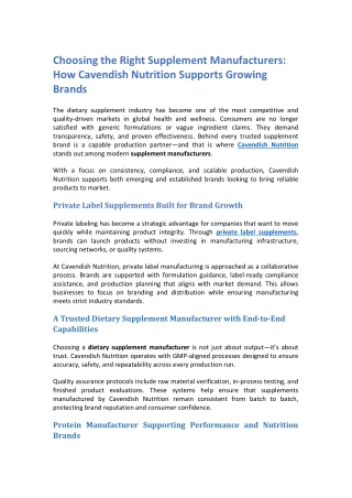 Choosing the Right Supplement Manufacturers How Cavendish Nutrition Supports Growing Brands