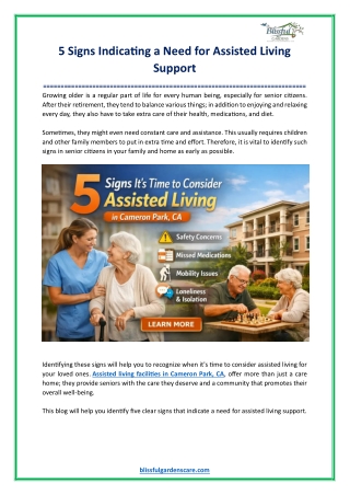 5 Signs Indicating a Need for Assisted Living Support