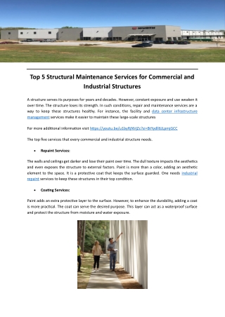 Top 5 Structural Maintenance Services for Commercial and Industrial Structures