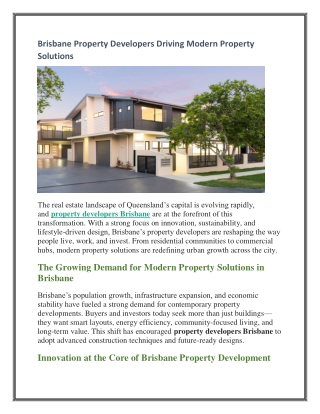 Brisbane Property Developers Driving Modern Property Solutions