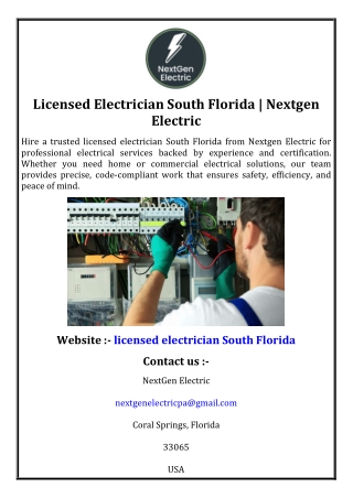 Licensed Electrician South Florida | Nextgen Electric