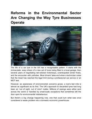 Reforms in the Environmental Sector Are Changing the Way Tyre Businesses Operate