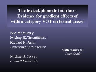 The lexical/phonetic interface: Evidence for gradient effects of within-category VOT on lexical access