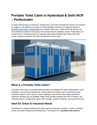 Portable Toilet Cabin in Hyderabad & Delhi NCR – Perfectcabin