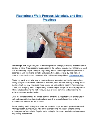 Plastering a Wall - Process, Materials, and Best Practices