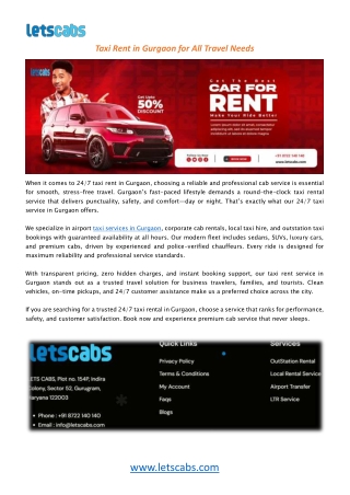 Taxi Rent in Gurgaon for All Travel Needs