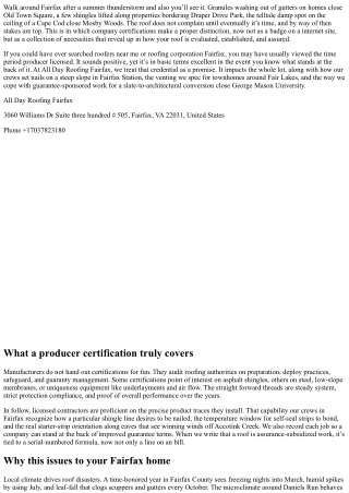 All Day Roofing Fairfax Manufacturer Certified: What It Means for Your Roof