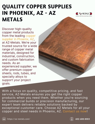 Quality Copper Supplies in Phoenix, AZ - AZ Metals