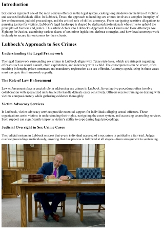 Lubbock's Approach to Sex Crimes and How Attorneys Are Fighting for Justice