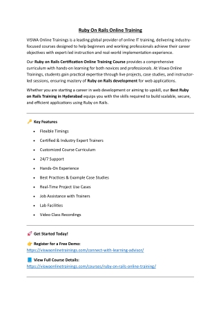 Ruby On Rails Online Training Real-time support from Hyderabad