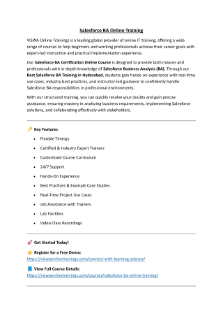 Salesforce BA Online Coaching Classes In India, Hyderabad