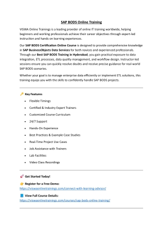 SAP BODS Online Training & Real Time Support From India, Hyderabad