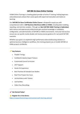 SAP BW On Hana Online Training by Real-time Trainer in India