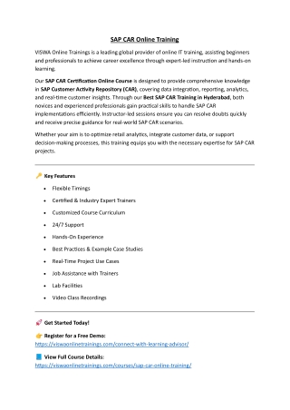 SAP CAR Online Training by Real-time Trainer in India