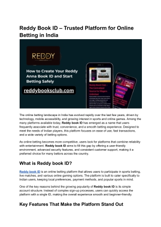 Reddy Book ID – Trusted Platform for Online Betting in India