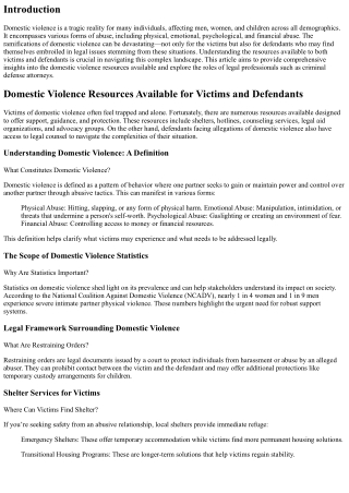 Domestic Violence Resources Available for Victims and Defendants
