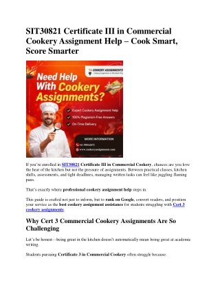 SIT30821 Certificate III in Commercial Cookery Assignment Help