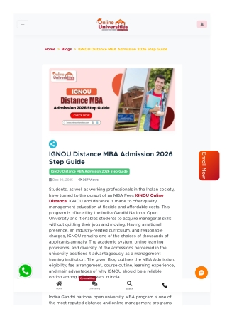 IGNOU Online and Distance MBA Admission Process 2026: Step-by-Step Guide