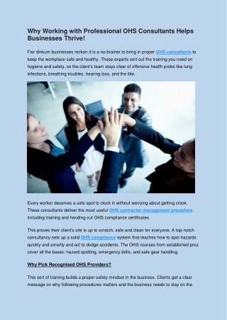 Why Working with Professional OHS Consultants Helps Businesses Thrive