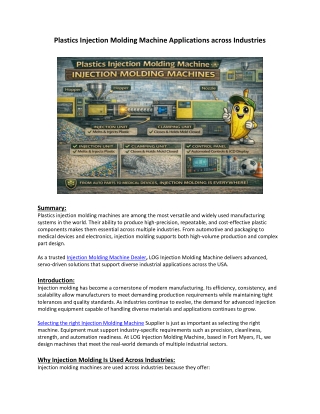 Plastics Injection Molding Machine Applications Across Industries