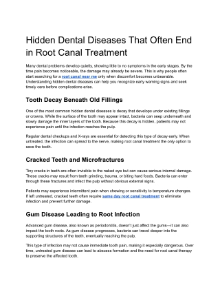 Hidden Dental Diseases That Often End in Root Canal Treatment