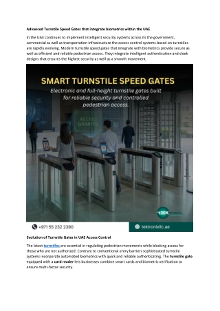 Advanced Turnstile Speed Gates that integrate biometrics within the UAE