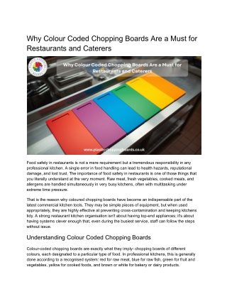 Why Colour Coded Chopping Boards Are a Must for Restaurants and Caterers