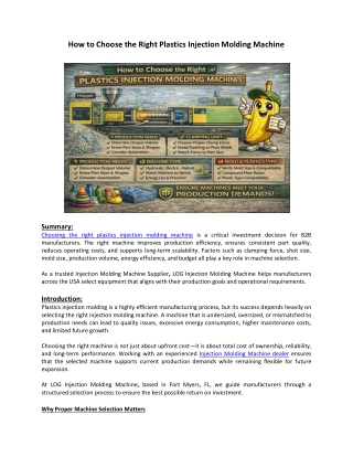 How to Choose the Right Plastics Injection Molding Machine