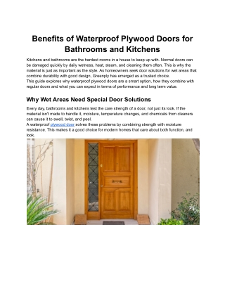 Benefits of Waterproof Plywood Doors for Bathrooms and Kitchens