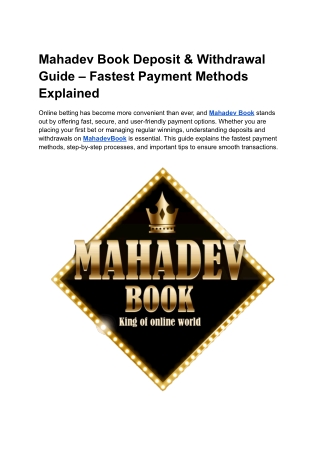 Mahadev Book Deposit & Withdrawal Guide – Fastest Payment Methods Explained