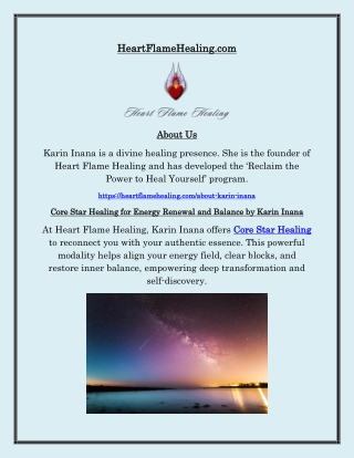 Core Star Healing at Heart Flame Healing with Karin Inana