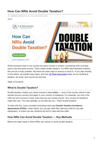 cajdshah.com-How Can NRIs Avoid Double Taxation