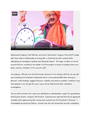 Maharashtra Deputy Chief Minister Ajit Pawar’s Plane Crash In Baramati