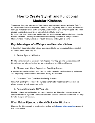 How to Create Stylish and Functional Modular Kitchens