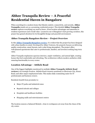 Abhee Tranquila Review – A Peaceful Residential Haven in Bangalore