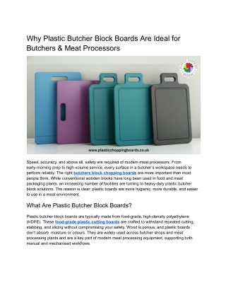 Why Plastic Butcher Block Boards Are Ideal for Butchers and Meat Processors