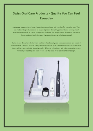 Swiss Oral Care Products - Quality You Can Feel Everyday