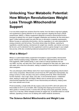 Unlocking Your Metabolic Potential How Mitolyn Revolutionizes Weight Loss Through Mitochondrial Support