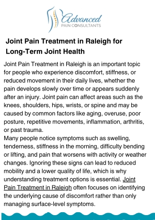 Joint Pain Treatment in Raleigh for Easier, Pain-Free Movement