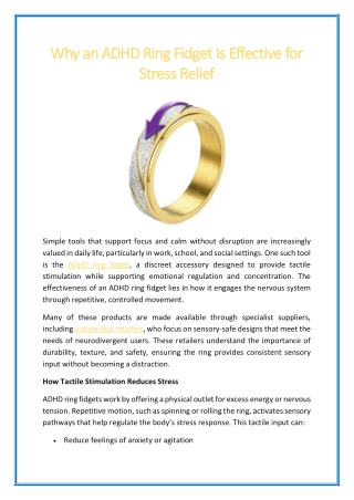 Why an ADHD Ring Fidget Is Effective for Stress Relief