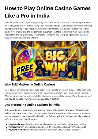 How to Play Online Casino Games Like a Pro in India